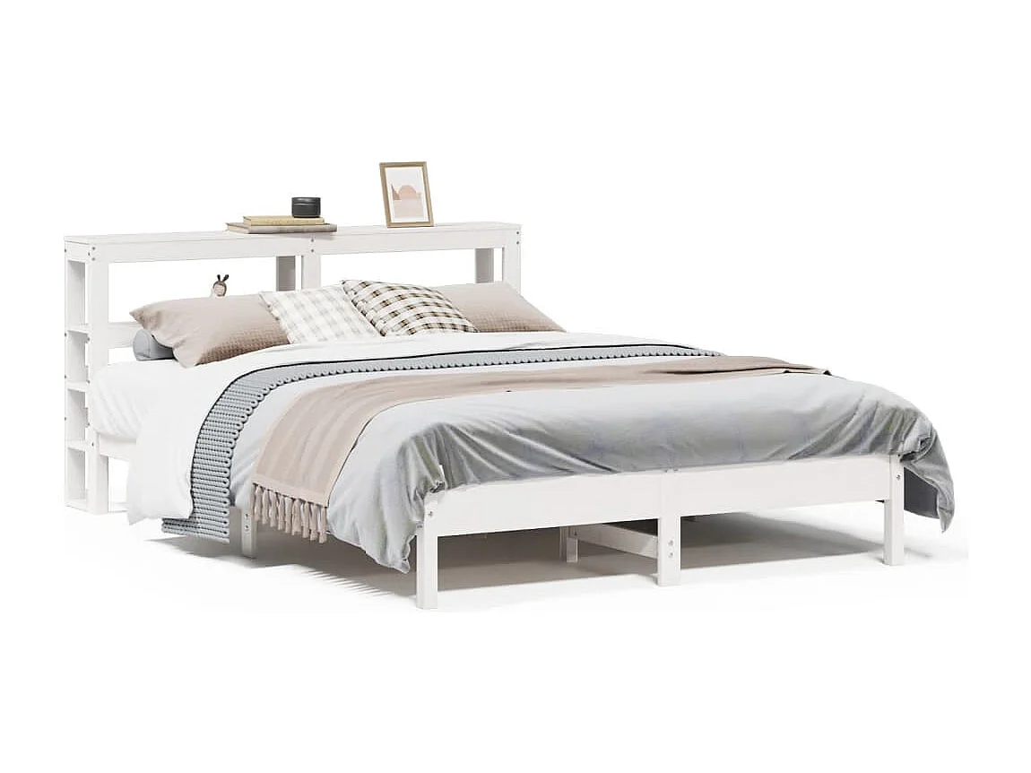 Cama sem colchão 140x190 cm madeira de pinho maciça branco