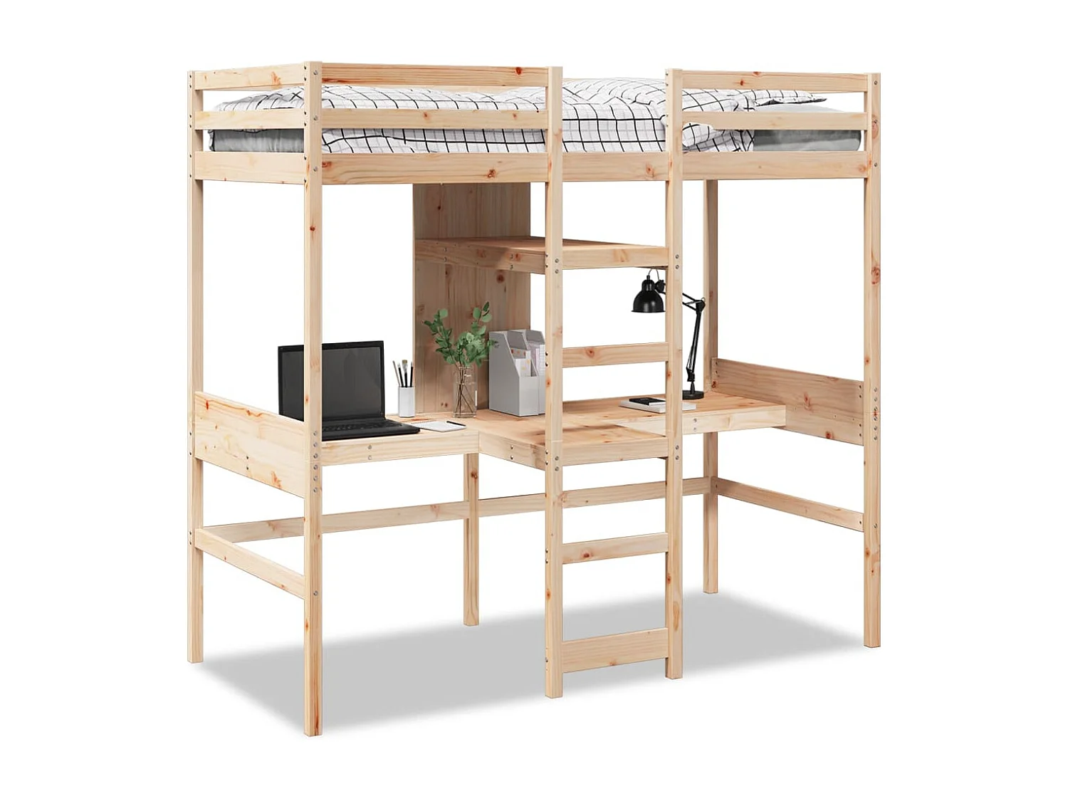 Cama alta sin colchón madera maciza de pino 75x190 cm