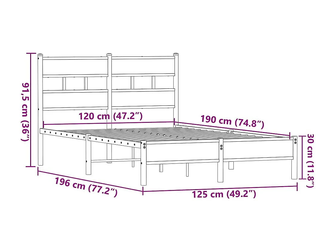 Cadre de lit sans matelas chêne marron 120x190 cm