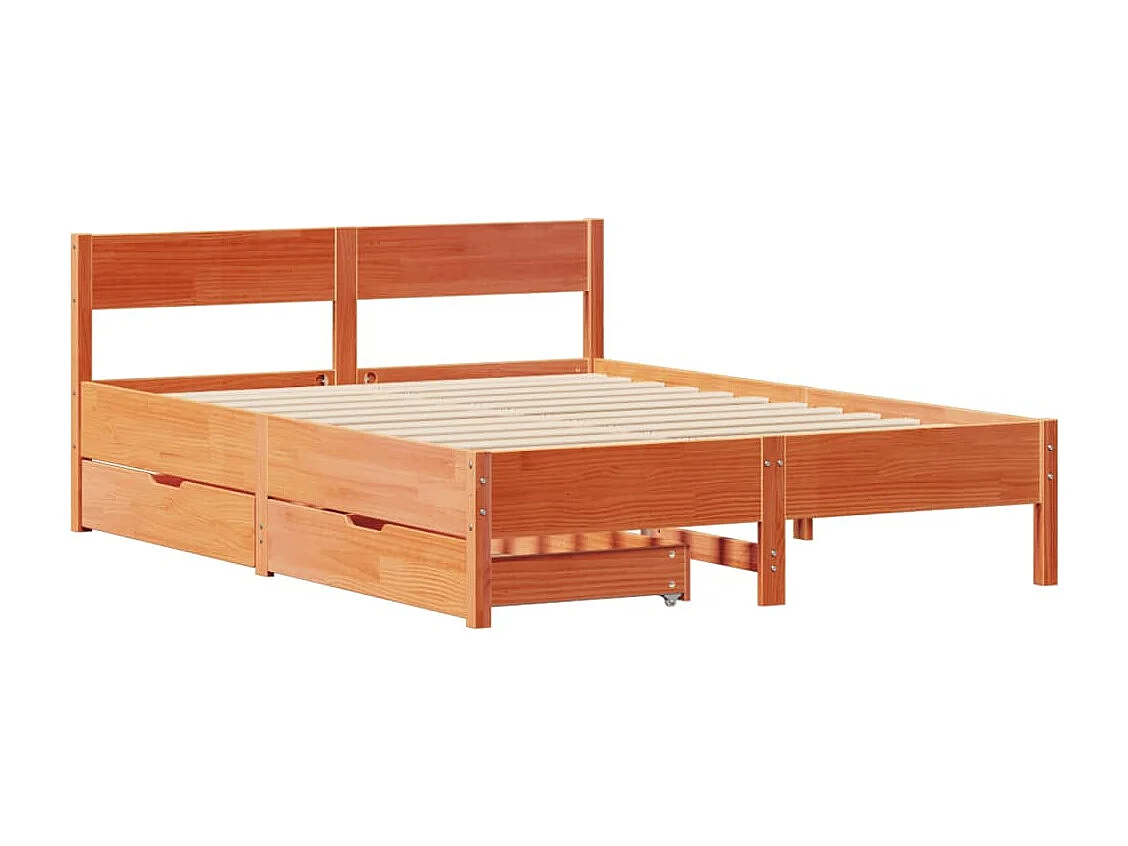 Cama sin colchón madera maciza de pino marrón cera 140x200 cm