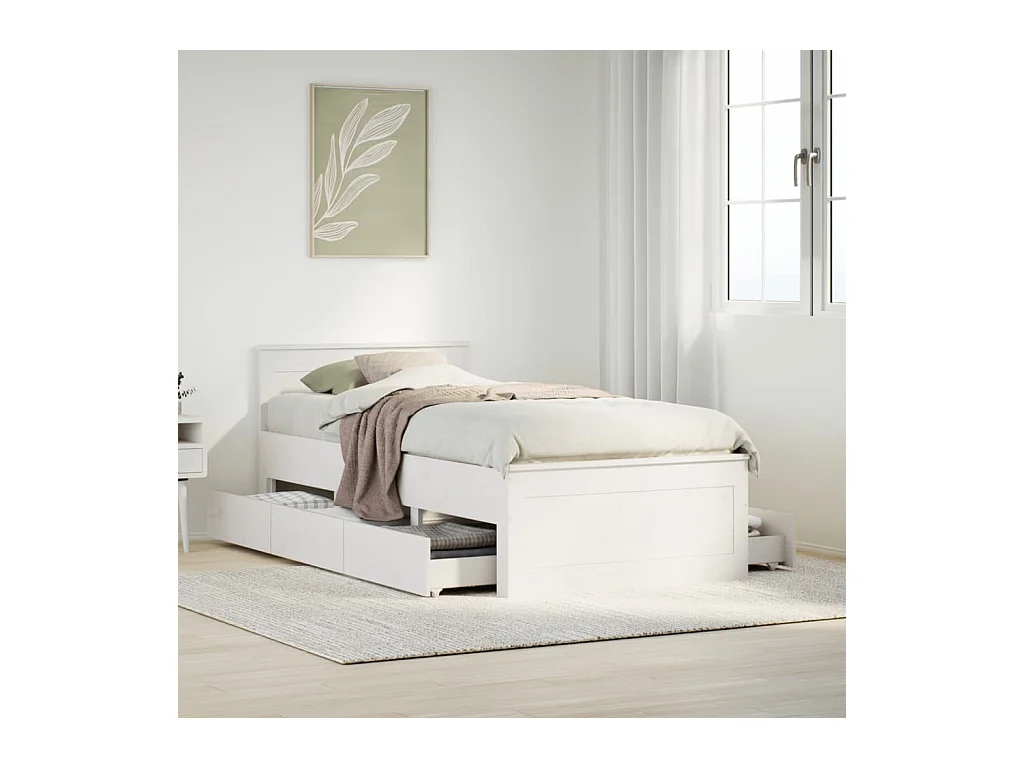 Estrutura de cama s/ colchão e c/ cabeceira pinho maciço branco