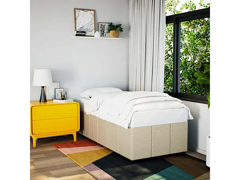 Estructura de cama sin colchón tela crema 90x200 cm