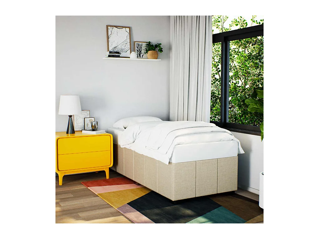 Estructura de cama sin colchón tela crema 90x200 cm