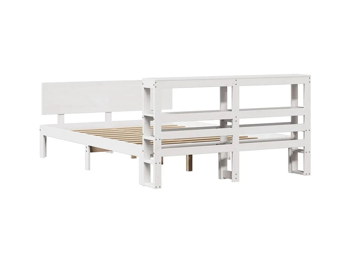 Cadre de lit avec tête de lit blanc 140x200 cm bois pin massif