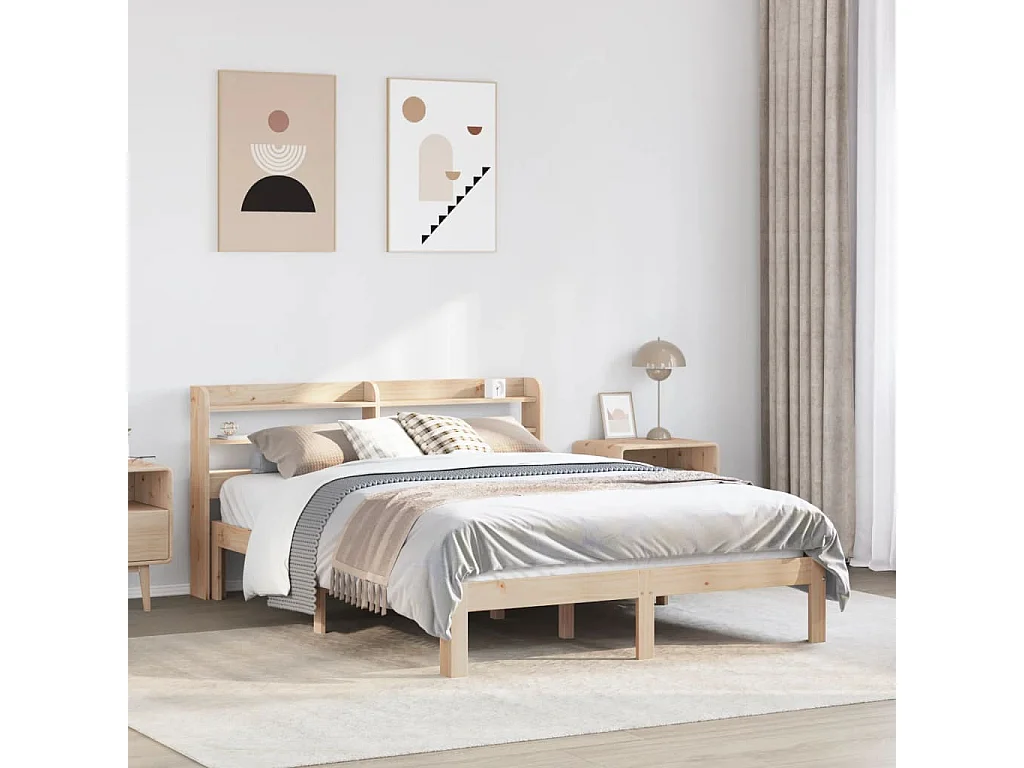 Estructura de cama con cabecero madera maciza pino 135x190 cm