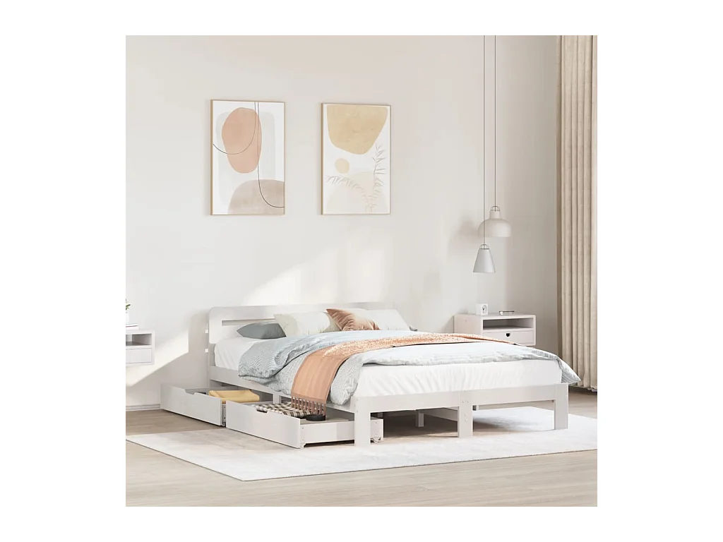 Cadre de lit sans matelas blanc 160x200 cm bois de pin massif