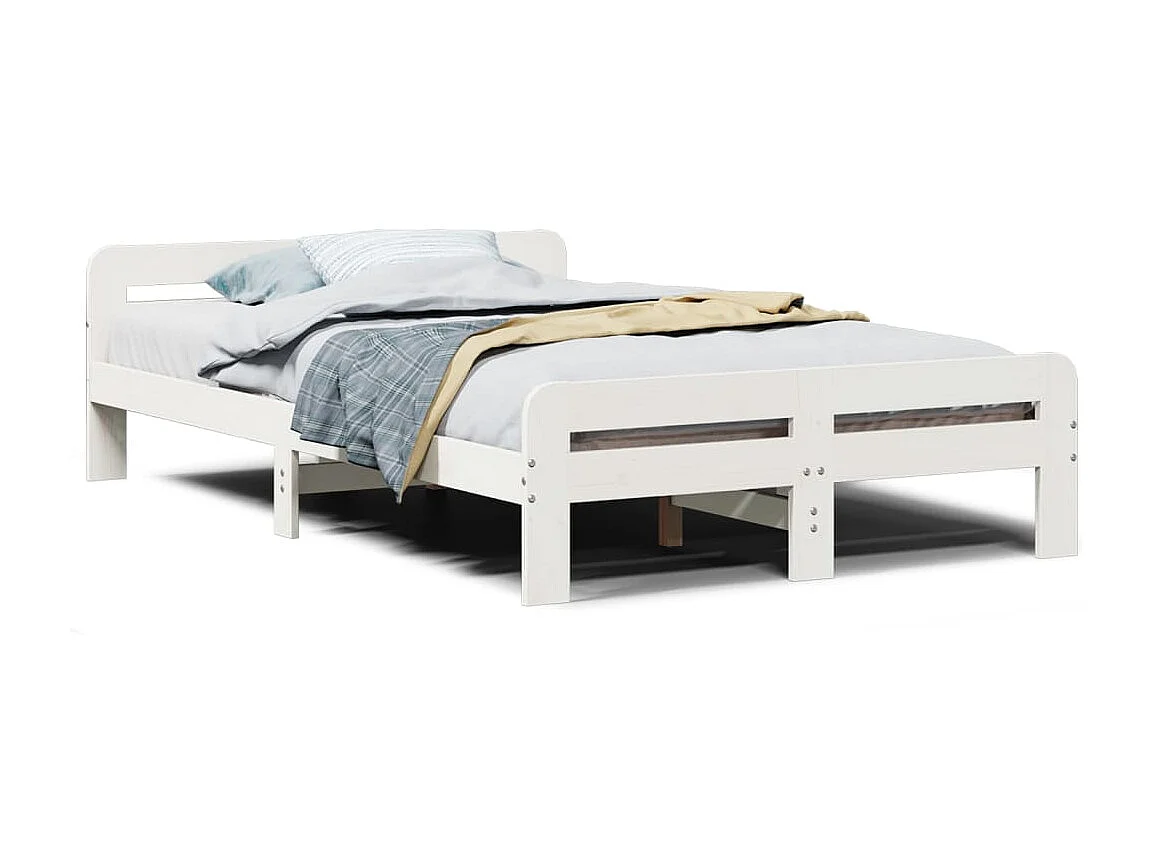 Cama sem colchão 135x190 cm madeira de pinho maciça branco