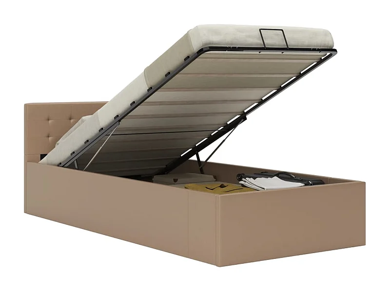 Cama canapé hidráulica cuero sintético capuchino 90x200 cm