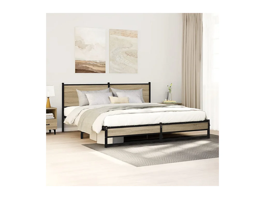 Estrutura de cama sem colchão 183x213cm metal carvalho sonoma
