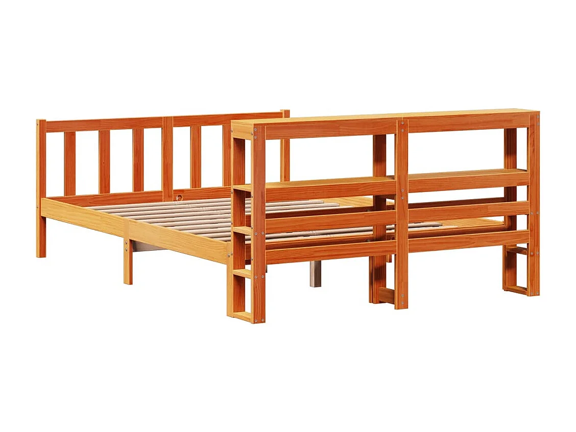 Cadre de lit et tête de lit cire marron 135x190 cm bois de pin