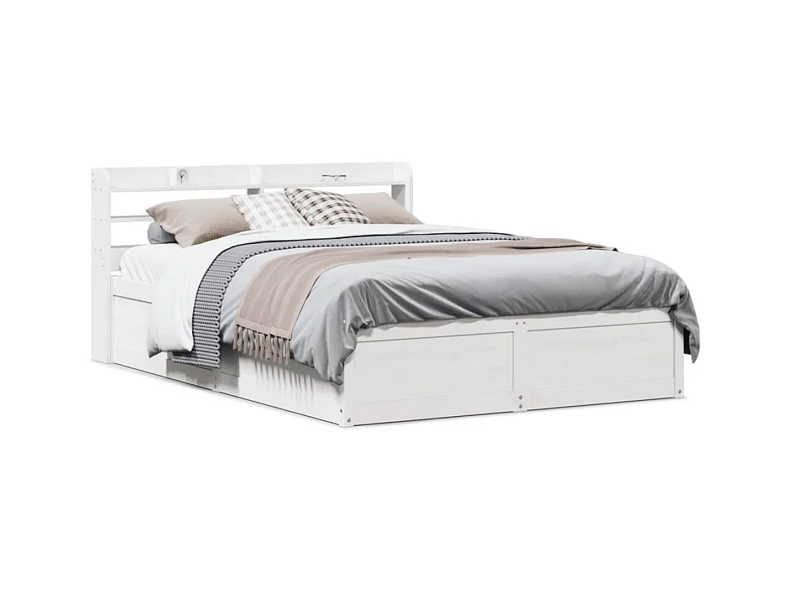 Cadre de lit avec tête de lit blanc 140x200 cm bois pin massif