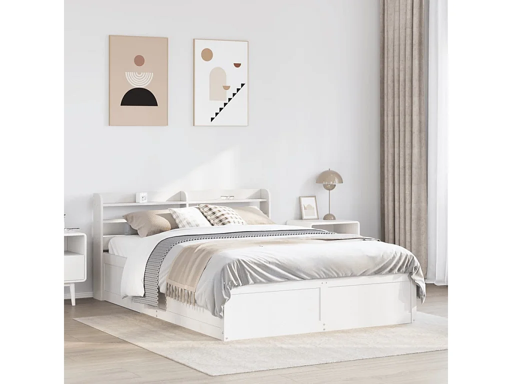 Estrutura de cama com cabeceira 140x200 cm pinho maciço branco