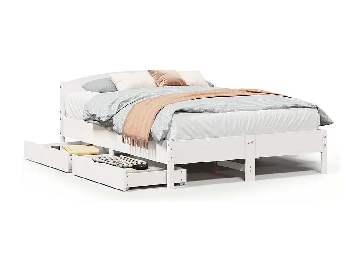 Cama sem colchão 160x200 cm madeira de pinho maciça branco