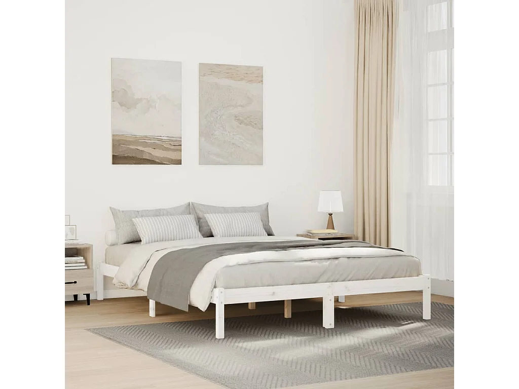 Cadre de lit extra long sans matelas 140x210 cm bois massif pin