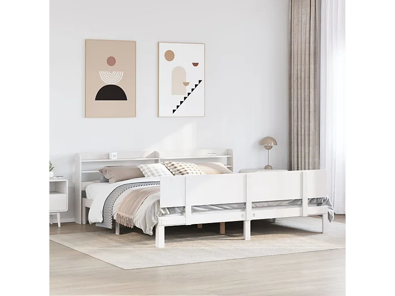 Estructura cama cabecero madera maciza pino blanco 180x200 cm