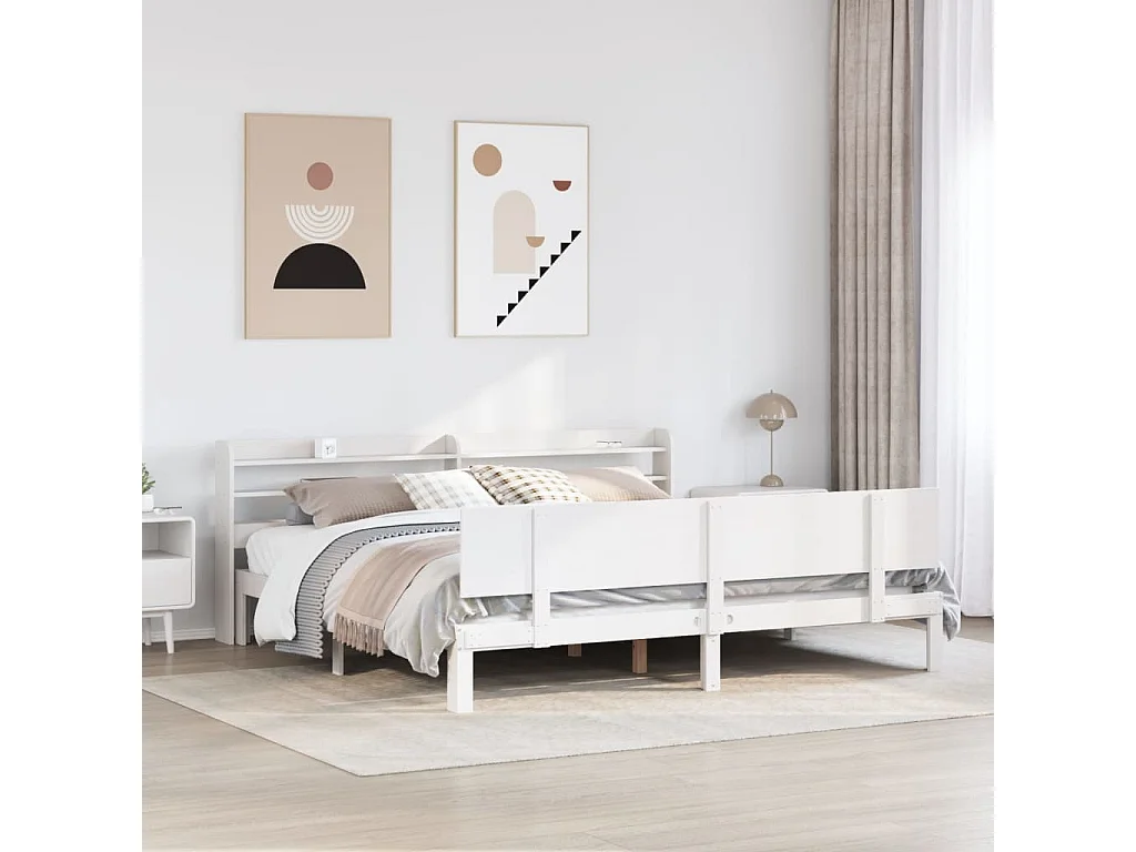 Estructura cama cabecero madera maciza pino blanco 180x200 cm