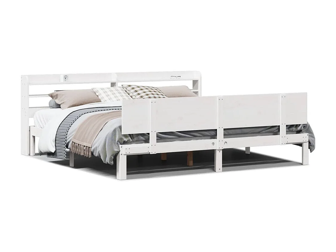 Estructura cama cabecero madera maciza pino blanco 180x200 cm