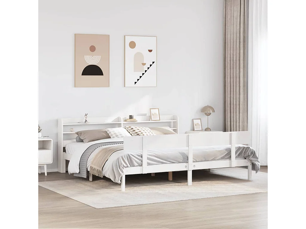 Cadre de lit sans matelas blanc 180x200 cm bois massif de pin