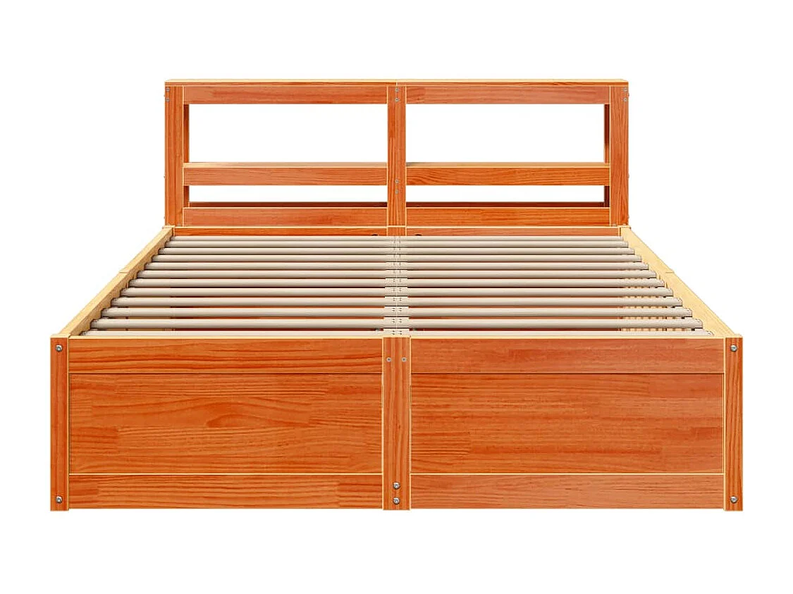 Estrutura cama c/ cabeceira 135x190cm pinho maciço castanho-mel
