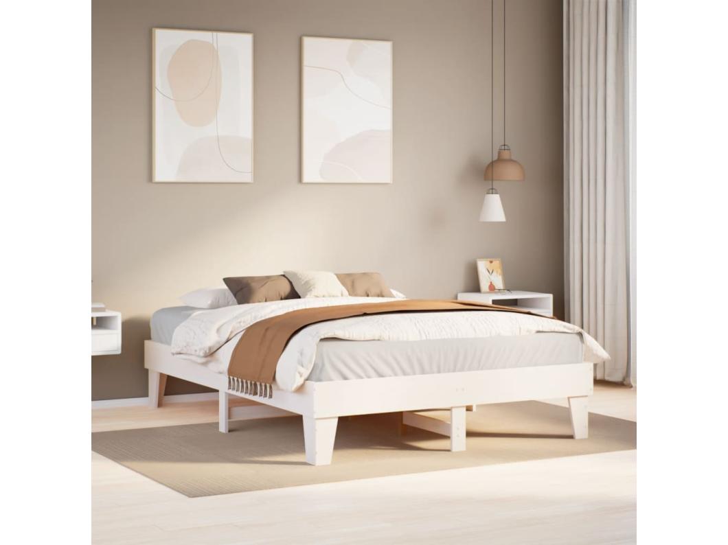 Estructura de cama sin colchón madera de pino blanca 150x200 cm
