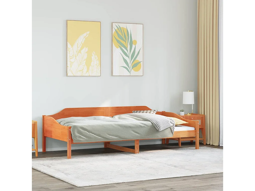 Cama sin colchón madera maciza pino marrón cera 80x200 cm