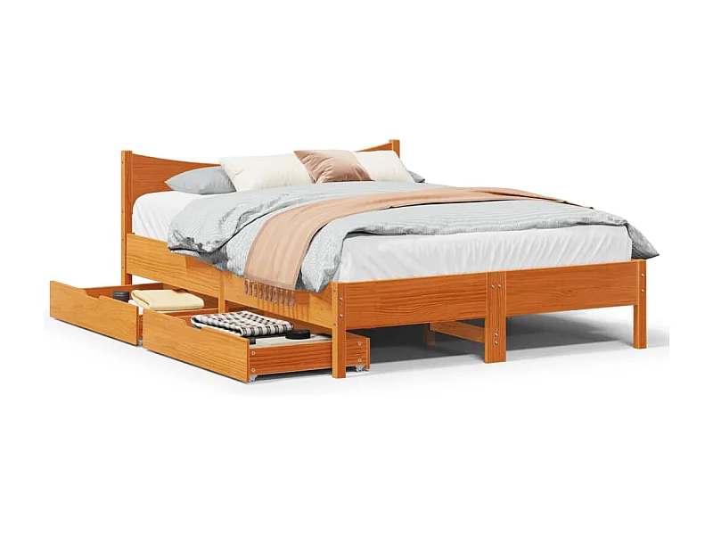 Cadre de lit avec tiroirs cire marron 120x190cm bois pin massif