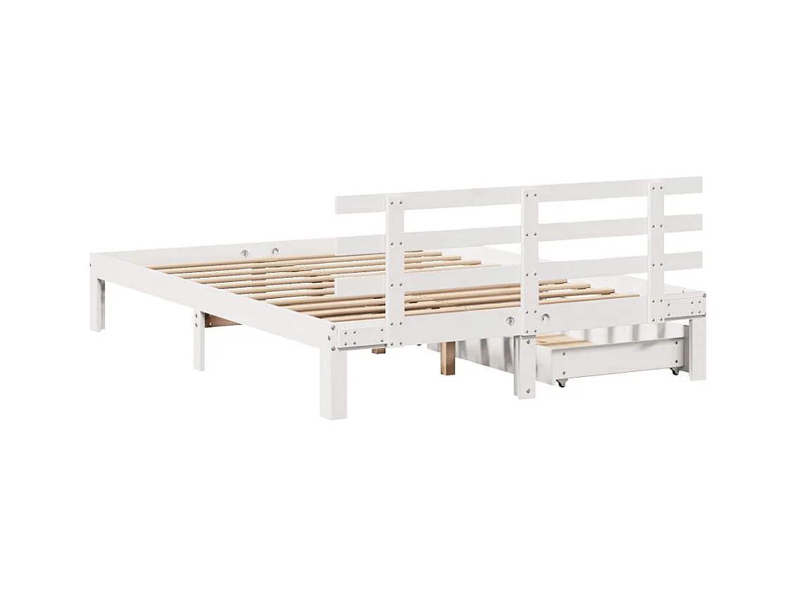 Cadre de lit avec tiroirs blanc 140x200 cm bois de pin massif