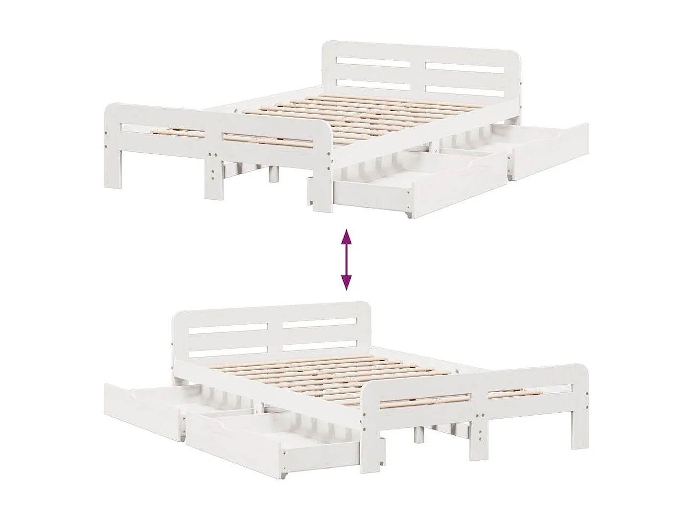 Cadre de lit sans matelas blanc 135x190 cm bois de pin massif
