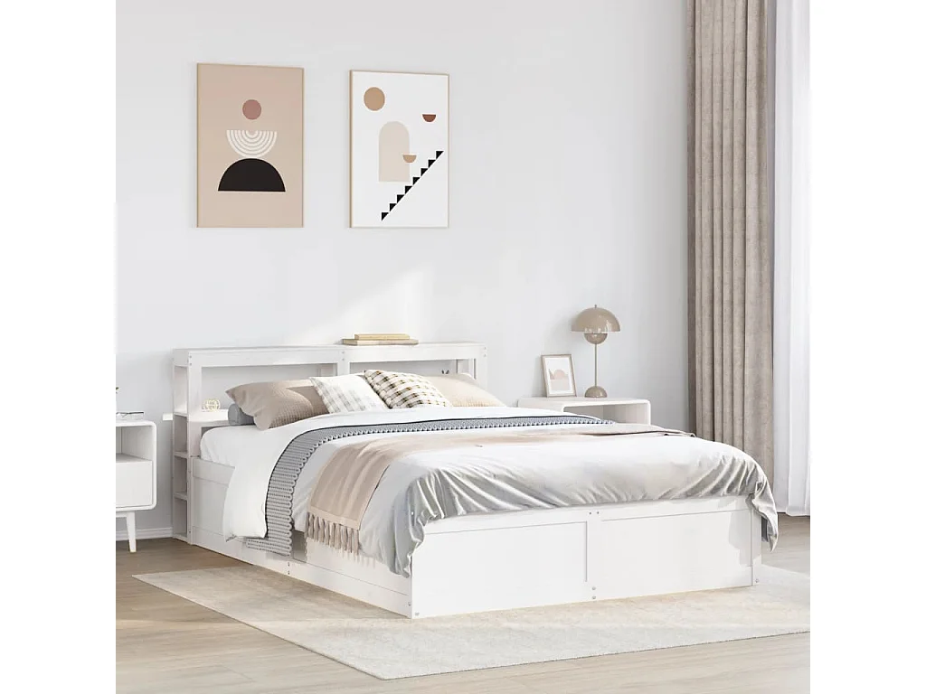 Cadre de lit avec tête de lit blanc 120x200 cm bois pin massif