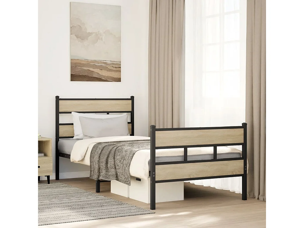 Estructura de cama sin colchón metal roble Sonoma 90x200 cm