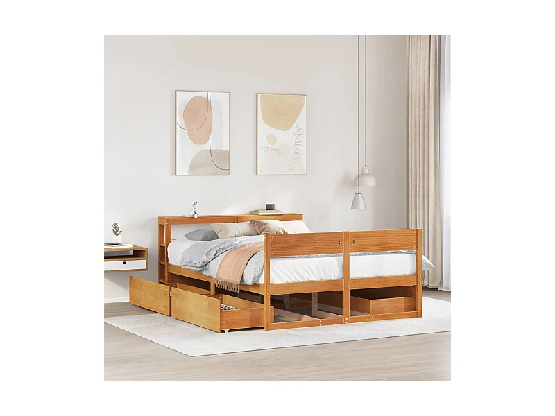 Cadre de lit sans matelas cire marron 150x200cm bois pin massif