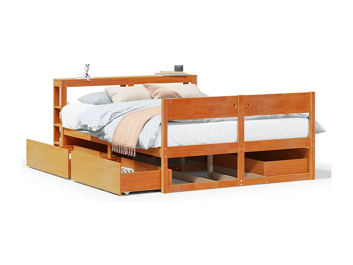 Cama sin colchón madera maciza pino marrón cera 150x200 cm