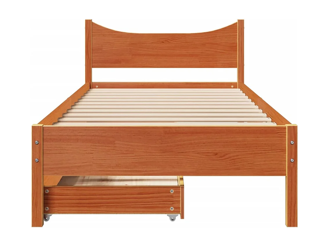 Estrutura de cama c/ gavetas 75x190cm pinho maciço castanho-mel