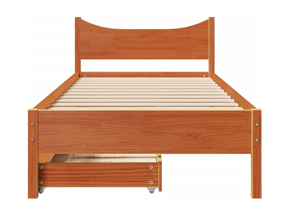 Estrutura de cama c/ gavetas 75x190cm pinho maciço castanho-mel