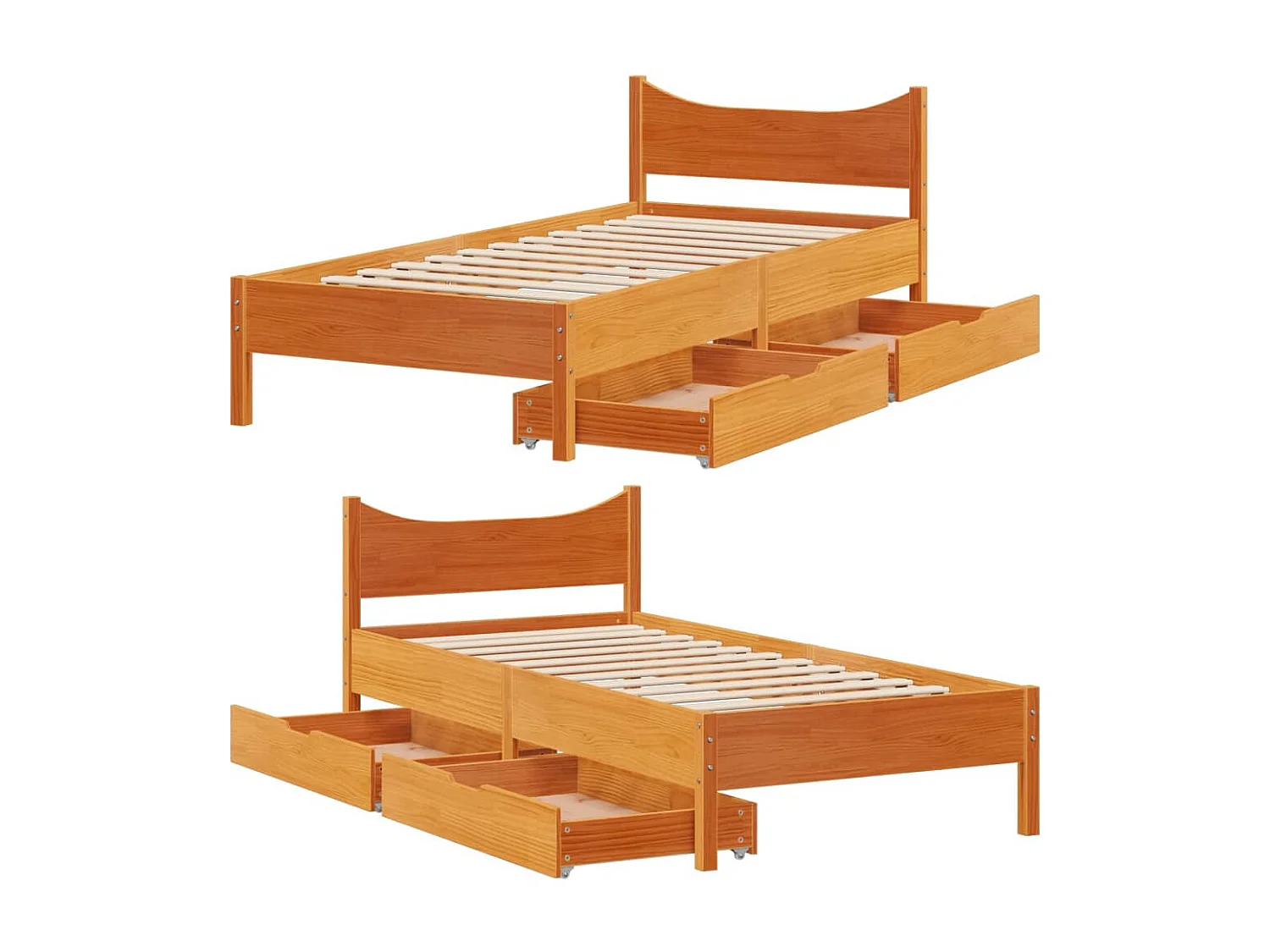 Estrutura de cama c/ gavetas 75x190cm pinho maciço castanho-mel