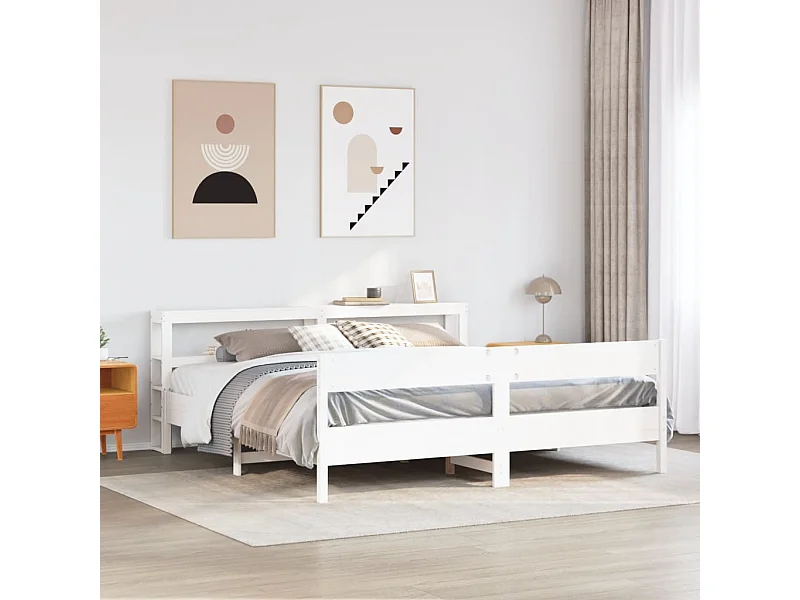 Cadre de lit sans matelas blanc 180x200 cm bois massif de pin