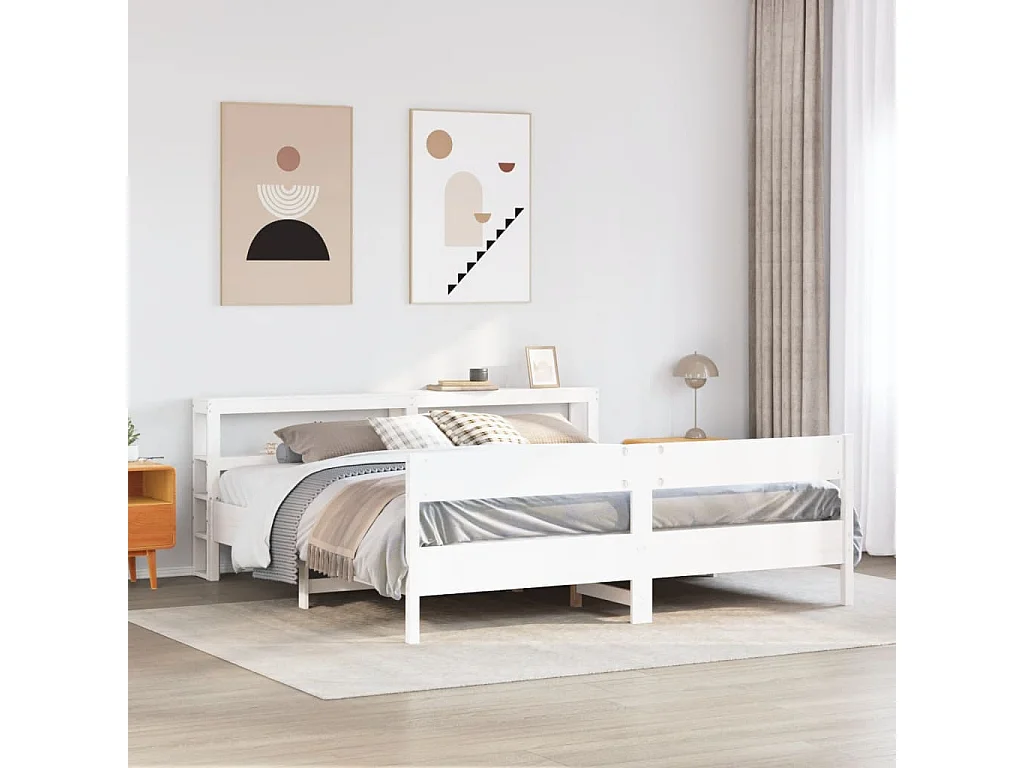 Cadre de lit sans matelas blanc 180x200 cm bois massif de pin