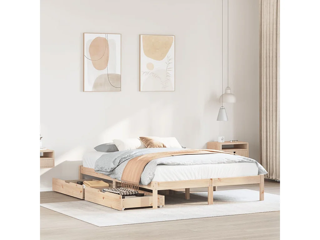Estructura de cama sin colchón madera maciza de pino 135x190 cm