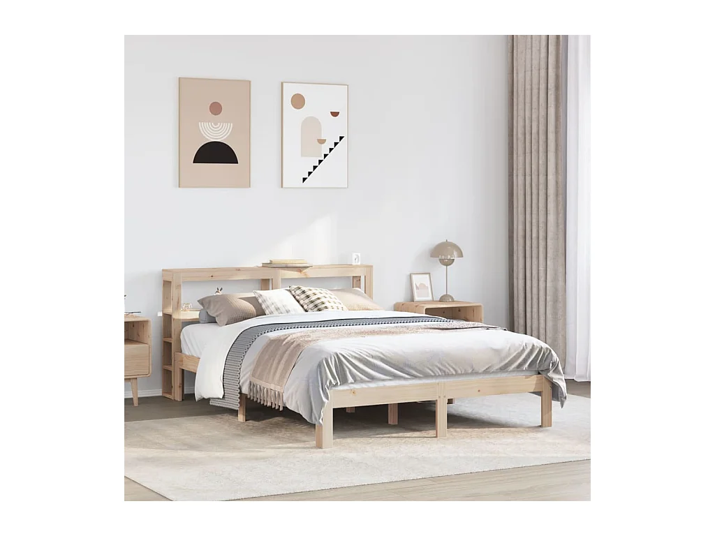 Estructura de cama con cabecero madera de pino blanco 150x200cm