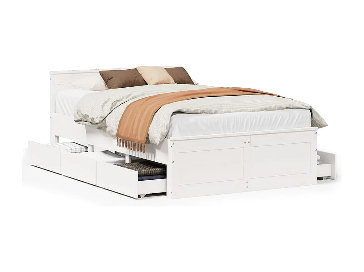 Cama con cabecero sin colchón madera maciza blanca 120x200 cm