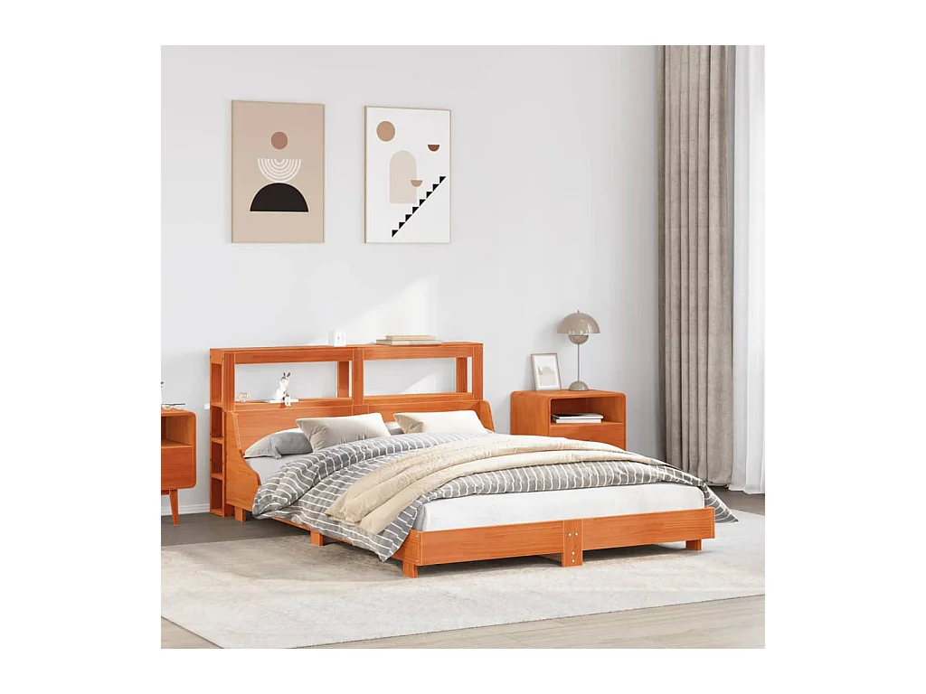 Cama sin colchón madera maciza pino marrón cera 150x200 cm