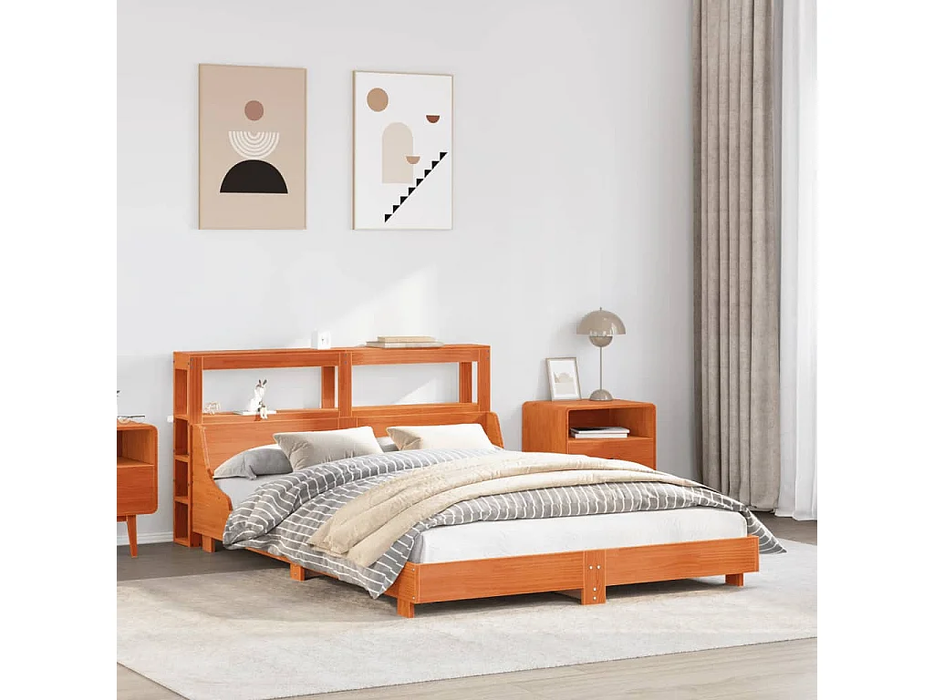 Cadre de lit sans matelas cire marron 150x200cm bois pin massif