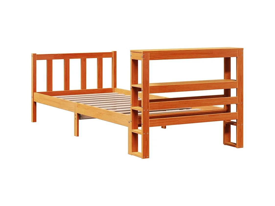 Cadre de lit avec tête de lit cire marron 90x200 cm bois de pin
