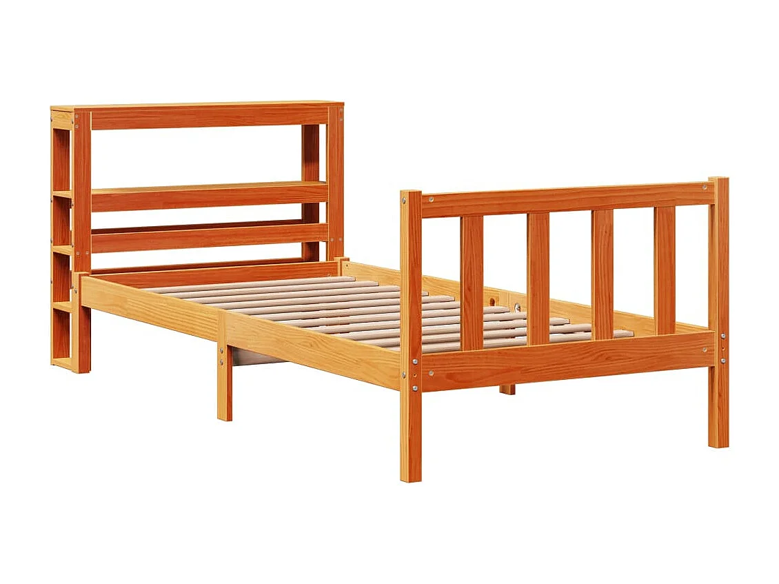 Estructura cama con cabecero madera pino marrón cera 90x200 cm