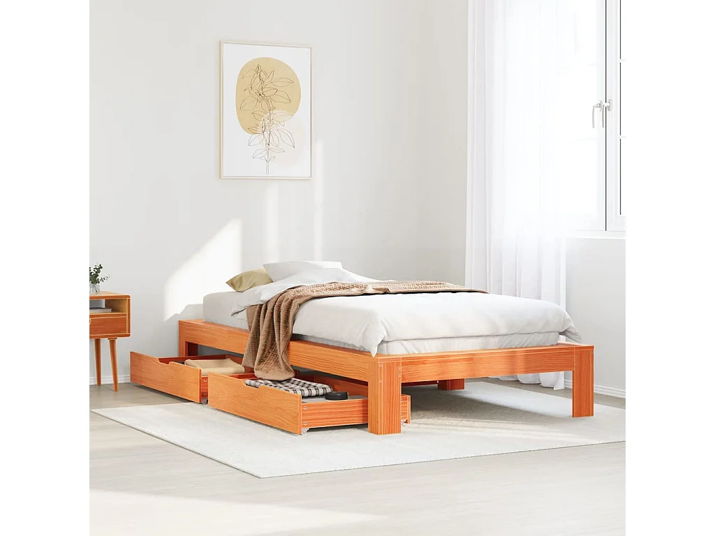 Estructura de cama sin colchón madera de pino marrón 90x200 cm