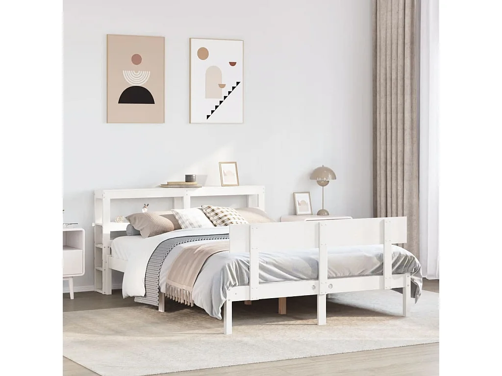 Cadre de lit sans matelas blanc 140x190 cm bois de pin massif
