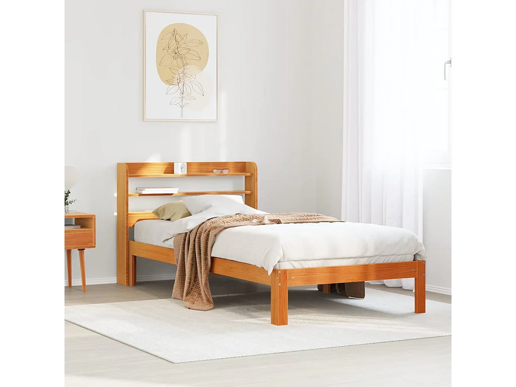 Cama sem colchão 100x200 cm pinho maciço castanho-mel