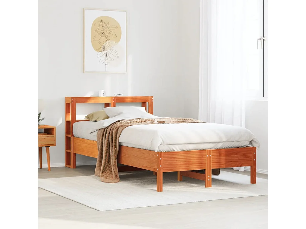 Cama sin colchón madera maciza de pino marrón cera 100x200 cm