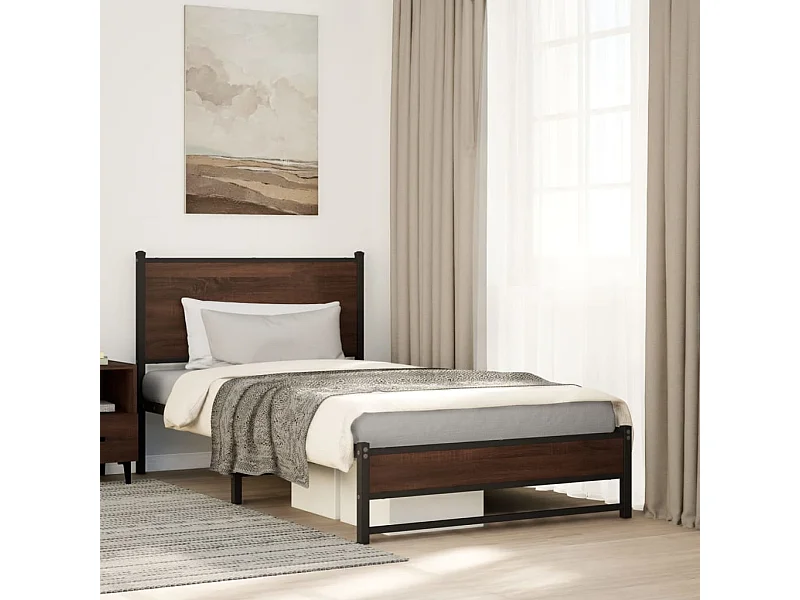 Estructura de cama con cabecero metal marrón roble 107x203 cm