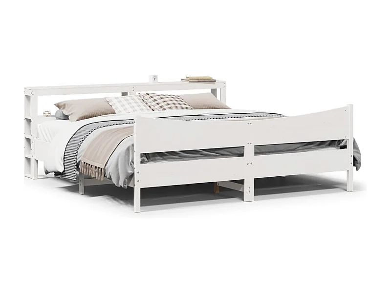 Estrutura de cama com cabeceira 200x200 cm pinho maciço branco